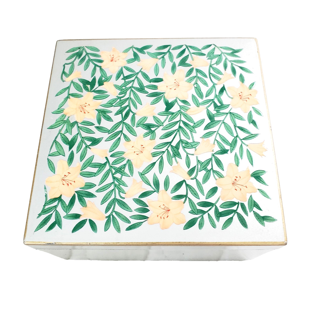 Vintage Otagiri Coasters Black Lacquerware Japan Boxed Floral Case Set X 6 & Lid